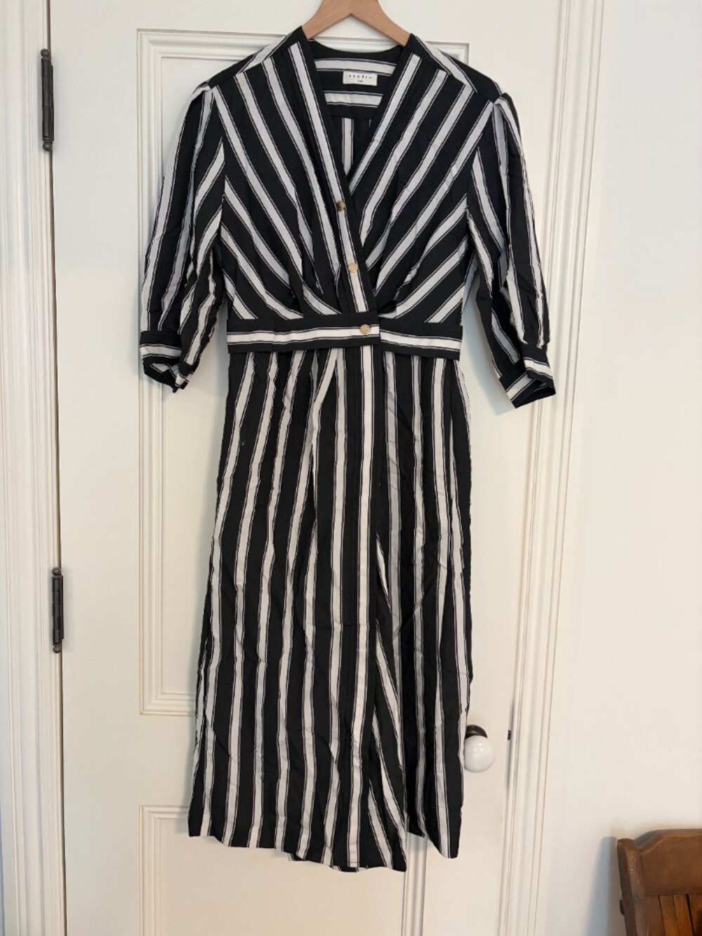 Sandro Paris Striped Wrap Midi Dress